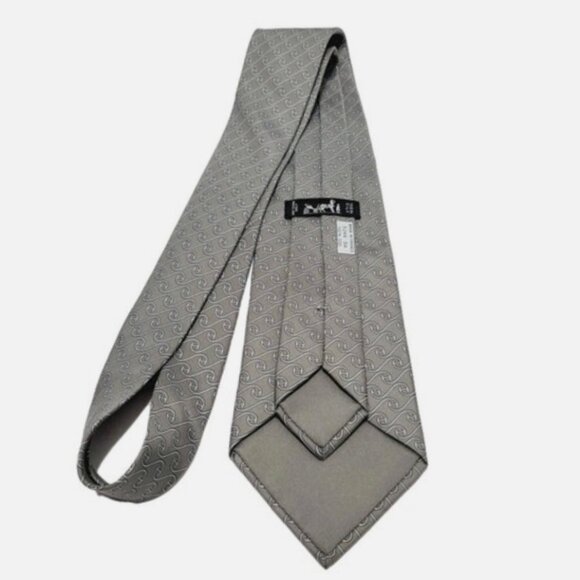 100% REAL HERMES TIE ~ SILVER GRAY w/ MODERN WHITE CURSIVE CLASSIC H LINKS XL - Picture 5 of 6